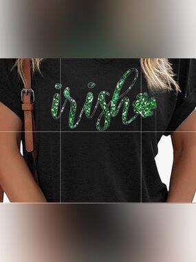 Women's 'Irish' V-Neck Graphic Tee in Black and Green. NIB